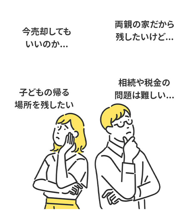 子どもの帰る場所を残したい 今売却してもいいのか... 両親の家だから残したいけど... 相続や税金の問題は難しい...